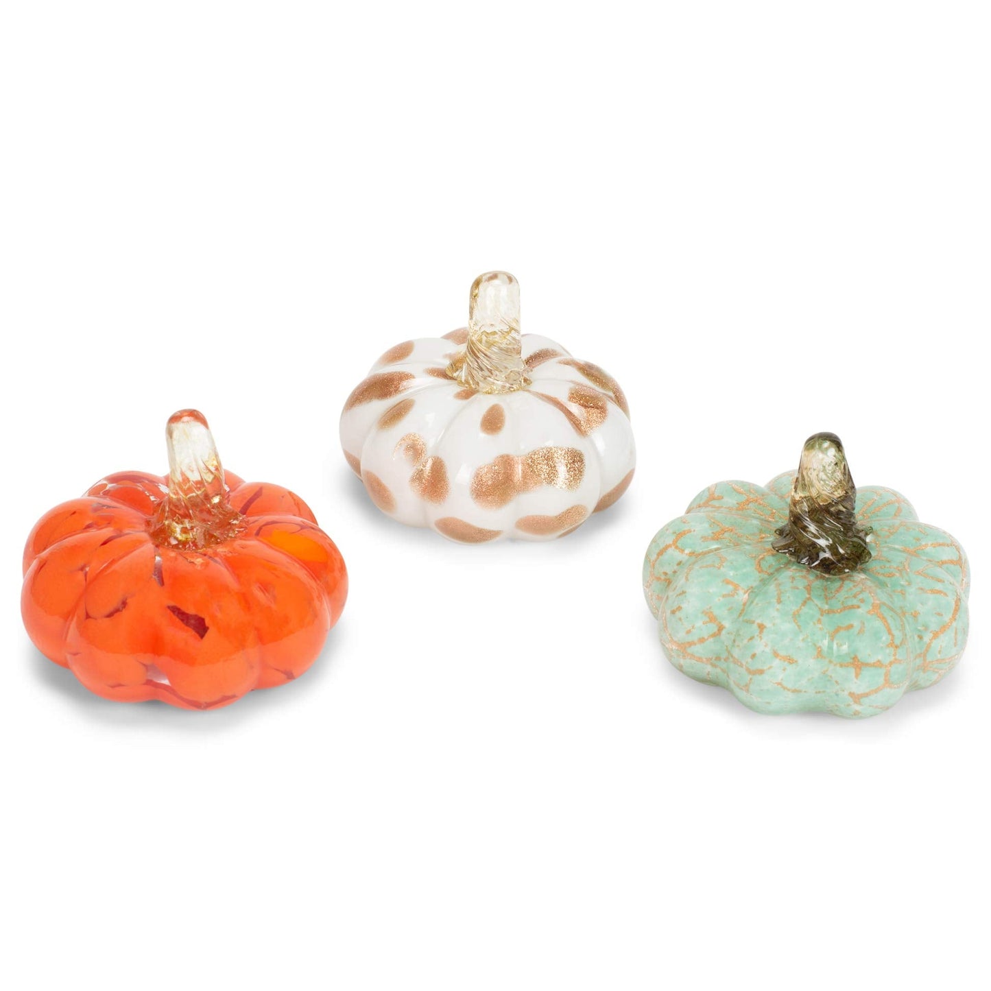 Transpac Mini Pumpkin Multicolored 3 x 3 Glass Harvest Collectible Figurines Set of 3