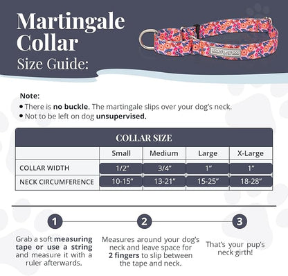 Lucky Love Dog Martingale Dog Collar - Adjustable, No-Slip, Durable, & Soft Webbing Collar for Male and Female Dogs Ideal for Training & Walking - Rosie, Medium