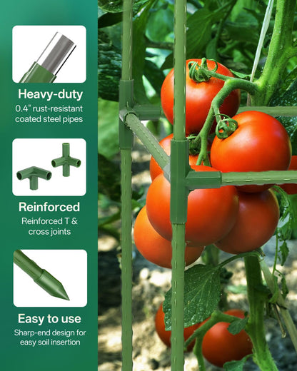 Breeze Touch 3 Pack Square Tomato Cages, Up to 47 Inch Adjustable Tomato Trellis for Garden & Pots, Garden Trellis for Climbing Plants Outdoor, Plant Trellis for Climbing Vegetables, Flowers, Beans