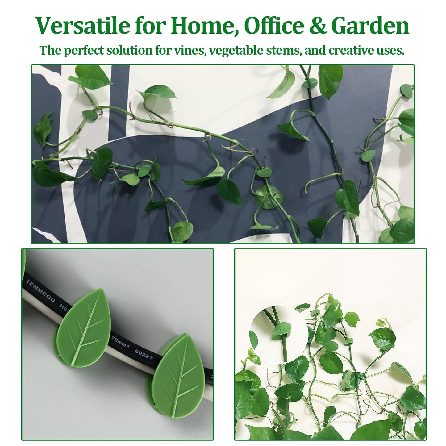 Plant Wall Clips for Climbing Vines Green Garden Stem Holder with Adhesive Climbing Wall Fixture Clips for Indoor Wall Decor, Office, Home (30 Packs)