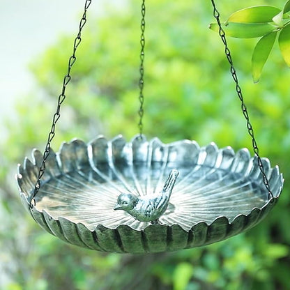 MUMTOP Hanging Bird Baths for Outdoors - Metal Bird Bath, 11.6 Inch Flower Shape Birdbath Bird Feeder Bowl for Outside, Garden, Lawn Yard Decor(Silver)