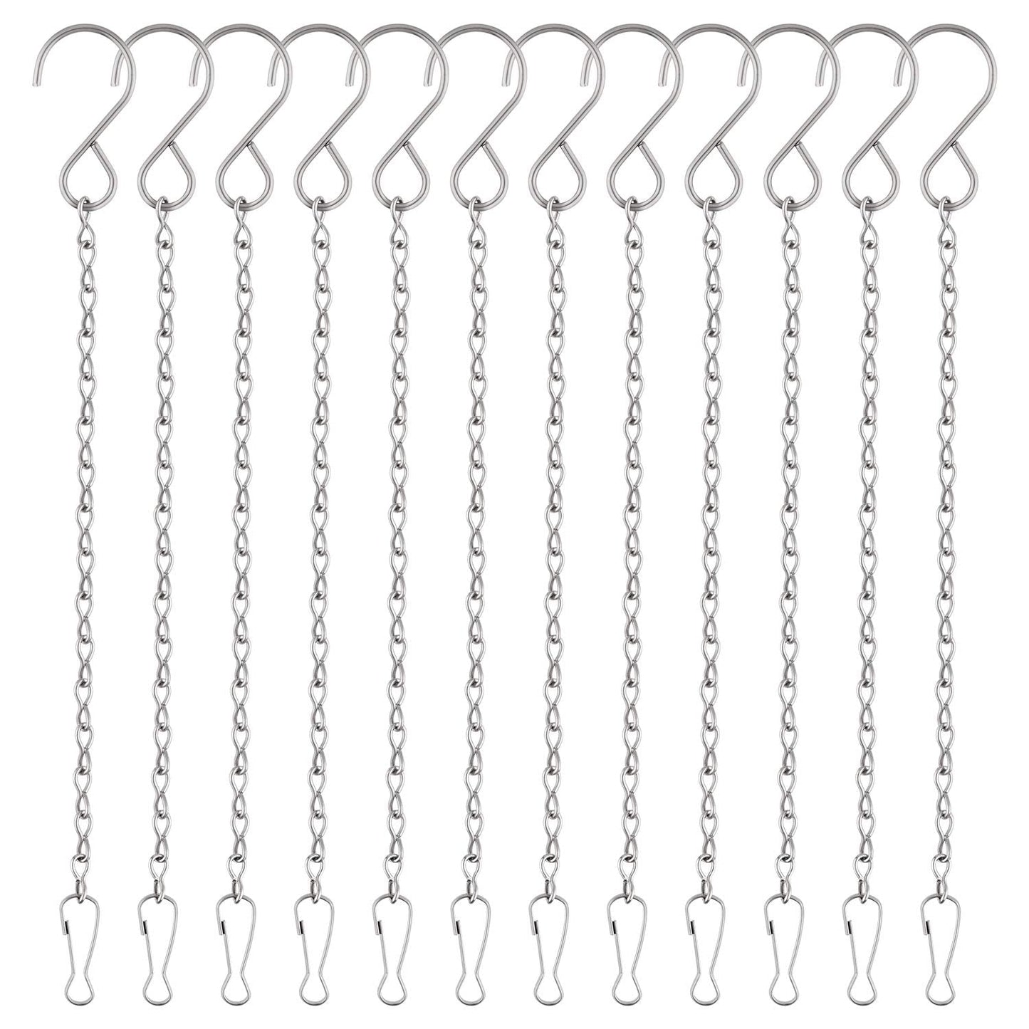 FEPITO 12 Pack Hanging Chains, 10 Inch Hanging Basket Chains, Garden Plant Hangers Metal Chains with Hooks Clips for Bird Feeders, Wind Chimes, Lanterns, Planters, Decorative Ornaments