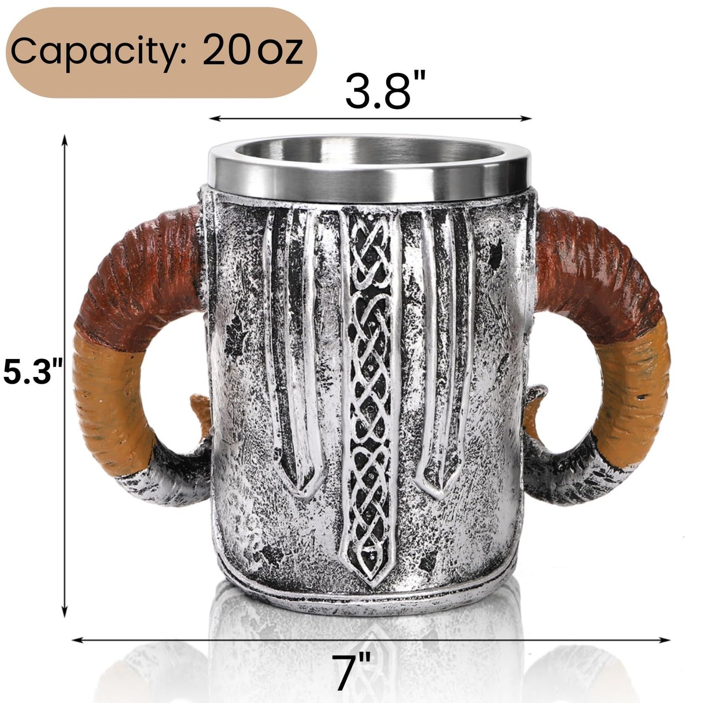 Tlence Stainless Steel Skull Mug, 18 OZ Halloween Viking Drinking Cup, Large Skeleton Resin Beer Stein Tankard with Double Handles, Bar Drinkware Medieval Decoration for Coffee, Tea, Novelty Gifts
