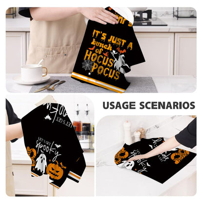 Pintukee Halloween Kitchen Dish Towels Absorbent Spooky Ghost Boo Pumpkin Tea Towels Halloween Kitchen Decor