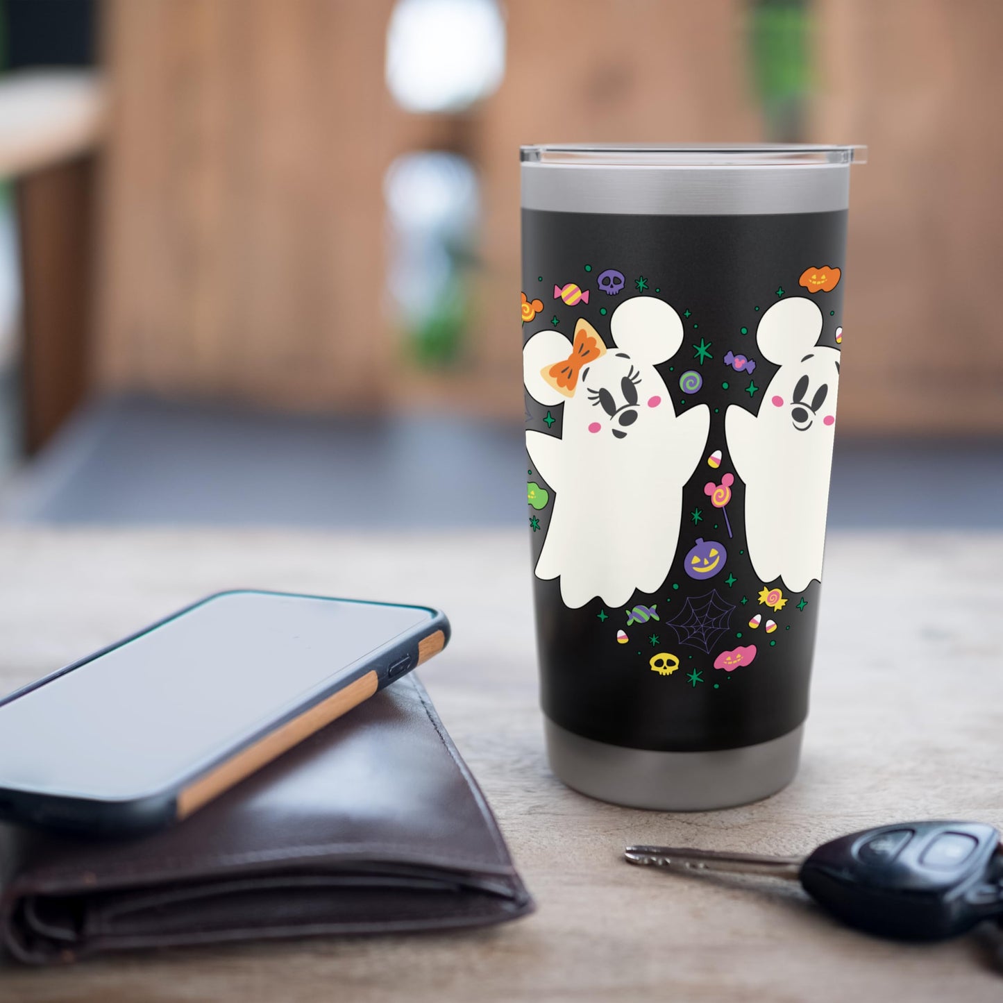 Disney Mickey and Minnie Cute Little Ghosts Halloween Heart Stainless Steel Insulated Tumbler