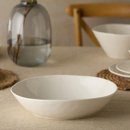 Linen Cream Stoneware Pasta Serving Bowl 128 oz – 13"x3" Oversized Neutral Glazed Bowl for Pasta, Salads, Entrees & Family Meals – Modern Farmhouse Style, Durable Stoneware Serveware