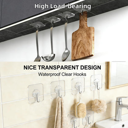 DDMY 36 Pack Heavy Duty Hooks Self Adhesive Large Hooks for Hanging,Wall Transparent Reusable Waterproof Hook for Kitchen Curtain Towel Hook for Bathrooms Coat Hook for Walls No Damage