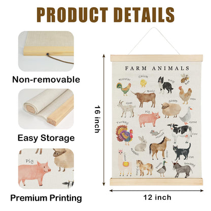 Nrleey Farm Animals Wall Art - Farm Animal Nursery Educational Poster Hanger Frame, Farm Nursery Decor, 12x16 Inches