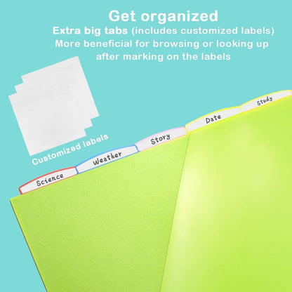 5 Tabs Plastic Dividers with Clear Front Pocket - 3 Sets, Pocket Dividers for 3 Ring Binder, Multi-Color Binder Dividers, Total 15 Tabs