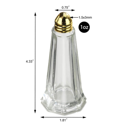 New Star Foodservice Glass Tower Salt and Pepper Shakers, 1 oz Set of 12, Clear Glass Shakers with Gold Plated Tops for Restaurants and Tabletop Use