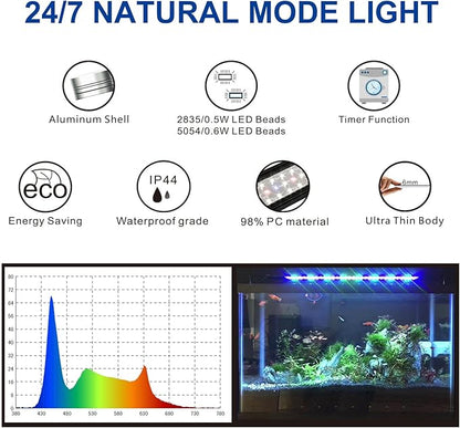 OYO WATER 20 Inch Aquarium LED Light with Timer, 24/7 Cycle, 5 Dimmable Brightness, Sunrise/Sunset Simulation for 10/20/30/55 Gallon Fish Tank