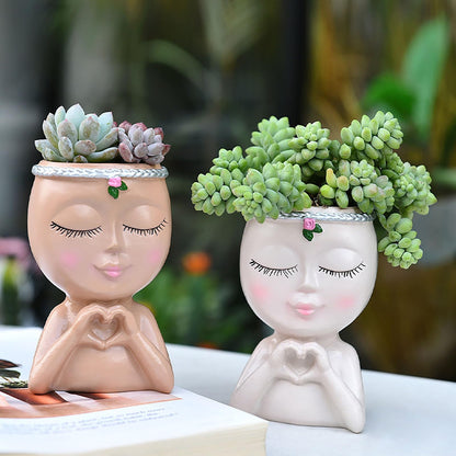 Face Planters Pot Head Unique Face Flower Pot Head Planter for Indoor Plants Cute Small Succulents Pot Indoor Plant Pot with Drainage,Funny-Face-Flower Pot Plant Pots for Outdoor Garden Home Decor B