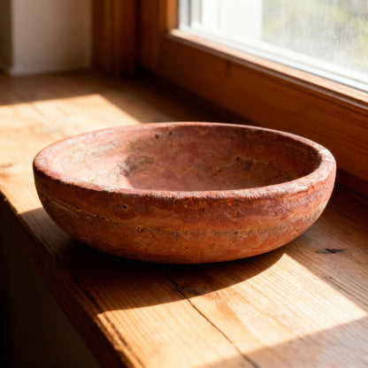 Red Travertine Bowl, 7.8" Natural Stone Centerpiece for Bohemian Entryway & Office Desk Home Decor, Handmade Decorative Key Fruit Bowl, Earth Tone Jewelry Dish, Vibrant Tabletop Art