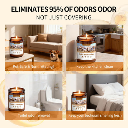 Clean & Pure Cotton Odor Eliminating Candles | Eliminates 95% of Pet, Smoke & Bathroom Odors – 7 oz Hand Poured Non-Toxic Soy Candle - Fresh Air Scented Candle Gentle for Pet - Gifts for Families