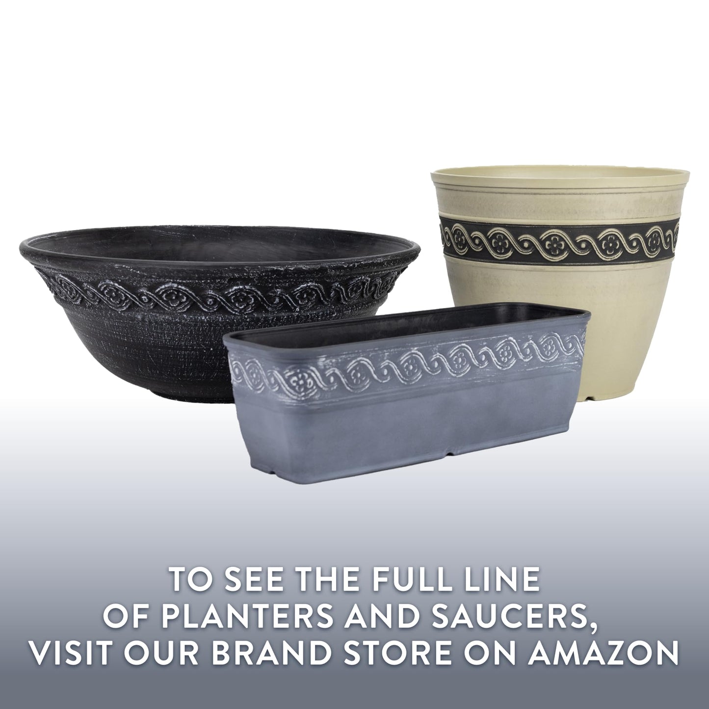 Classic Home and Garden Corinthian Resin Flower Pot Rectangle Planter, Concrete Grey, 18"