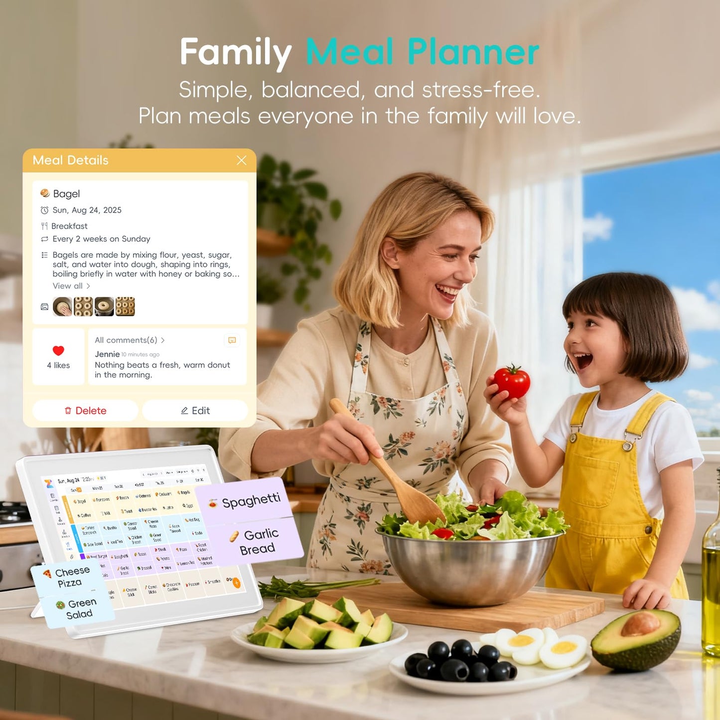 Digital Calendar, 15.6 Inch Electronic Calendar Smart Touchscreen Interactive Wall Planner for Family Schedules, Great for Organizing Routines, Wall & Desk Mountable, Gifts for Mom