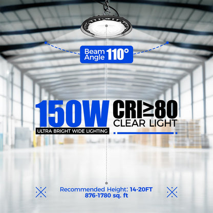 Barrina UFO LED High Bay Light 150W 21000LM IP65 Waterproof 5000K 10 Packs Daylight White Model BA-UFOD02-150W-6KV-50
