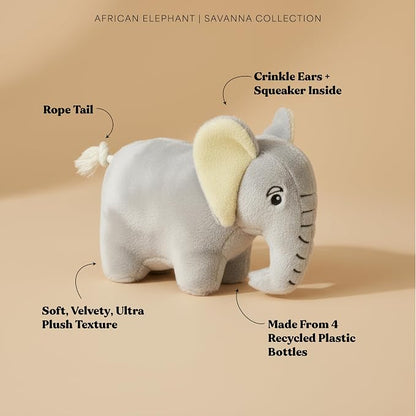 Dog Toys | Plush Elephant Stuffed Animal for Dogs | Eco Friendly Medium Dog Toy