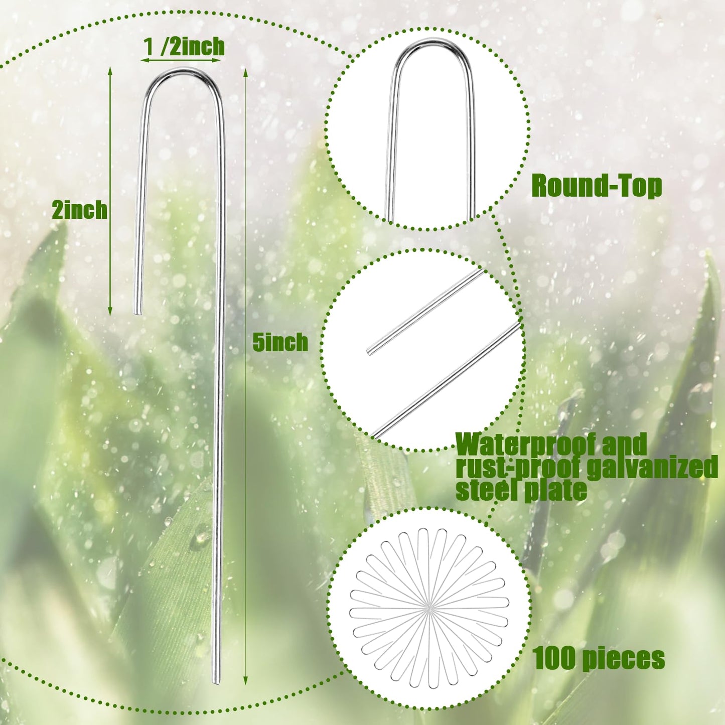 Agolctry 100Pcs Irrigation Drip Tubing Landscape Staples J Shape Garden Stakes 5 Inch Landscaping Staples Lawn Pins for Drip Tubing (Designed to Hold Drip Tubing Up to 1/2"" Diameter), Sliver