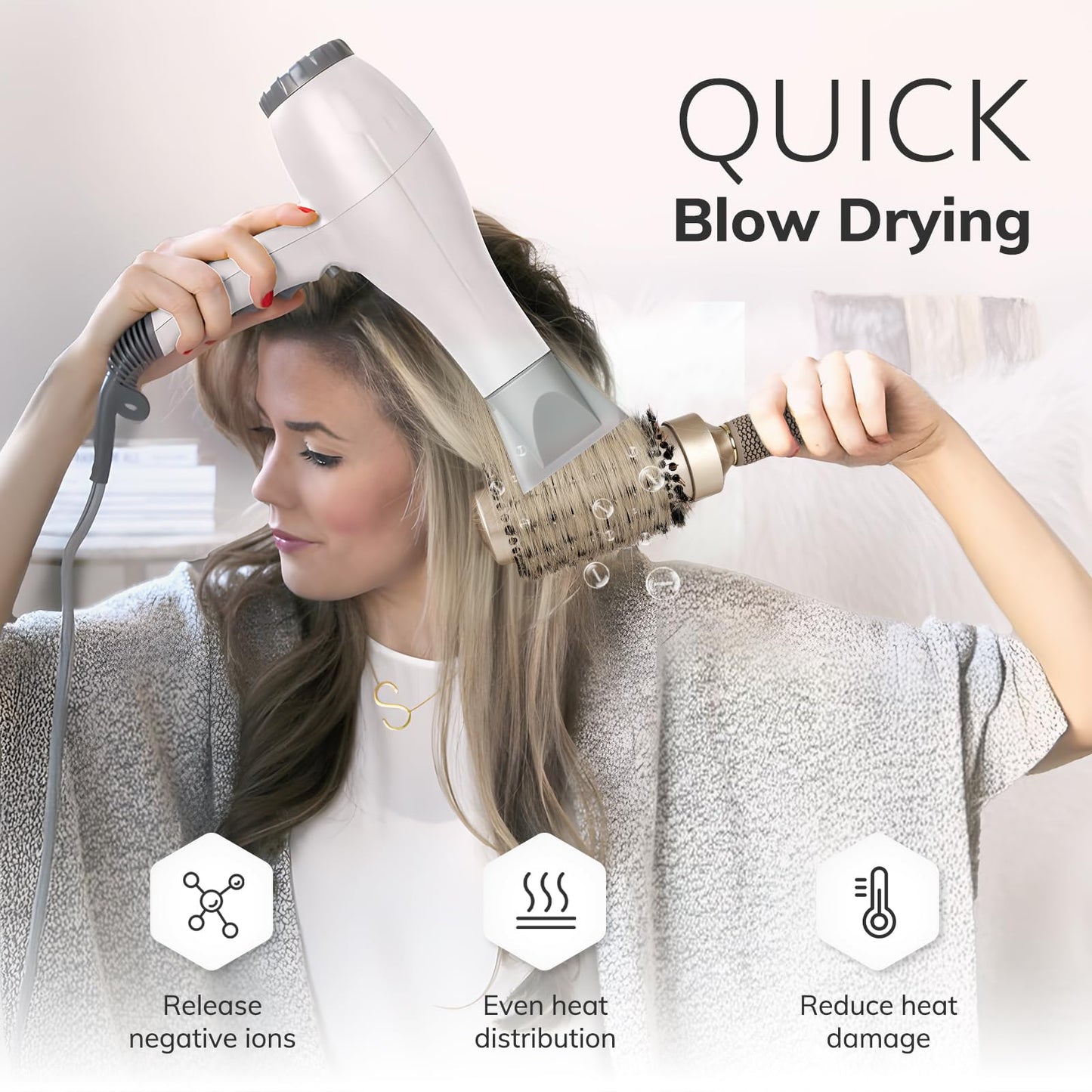 Round Brush for Blow Drying, Nano Thermal Ceramic & Ionic Tech Hair Brush with Boar Bristles, Professional Round Barrel Brush for Styling, Curling & Straightening by Sndyi (2.9 Inch, Barrel 1.7 Inch)