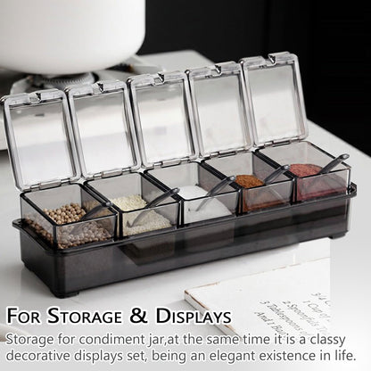 V·RESOURCING Clear Seasoning Box, 5 Pieces Clear Seasoning Storage Container for Spice Salt Sugar Cruet,Condiment Jars with Spoons