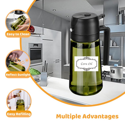 Oil Sprayer for Cooking, Big Capacity 550ml/19oz Oil Sprayer and Oil Pourer for Kitchen, Glass Olive Oil Dispenser Bottle for Cooking, Salad, Barbecue, Air Fryer