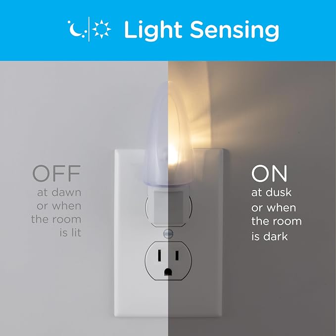 Lights by Night LED Night Light, Plug-in, Dusk to Dawn Sensor, Warm White, UL-Certified, Energy Efficient, Ideal Nightlight for Bedroom, Bathroom, Nursery, Hallway, Kitchen, 11377