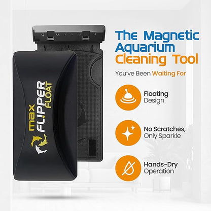 FL!PPER Flipper Cleaner Float - 2-in-1 Floating Magnetic Aquarium Glass Cleaner - Fish Tank Cleaner - Scrubber & Scraper Aquarium Cleaning Tools – Floating Fish Tank Cleaner, Max