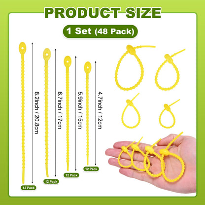 M METERXITY 48-Pack Adjustable Plant Ties, 4.7/5.9/6.7/8.2 Inch Silicone Flexible Multi-Function Garden Twist Tie for Crafts/Gift Wrapping/Gardening Plants, Reusable Support Twine [Yellow]