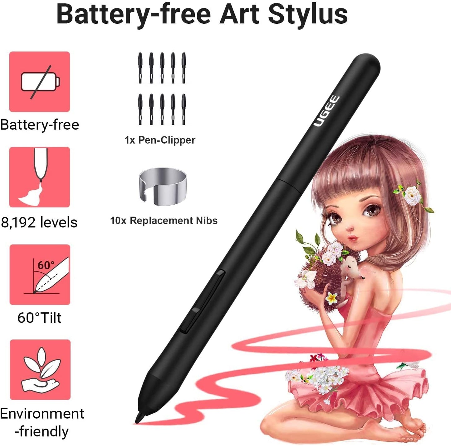 Graphics Drawing Tablet, UGEE S640 Digital Drawing Pad with 10 Hot Keys, 6.5x4 inch Pen Tablet with 8192 Levels Battery-Free Stylus Support Android/Windows/Mac OS/Chrome OS/Linux