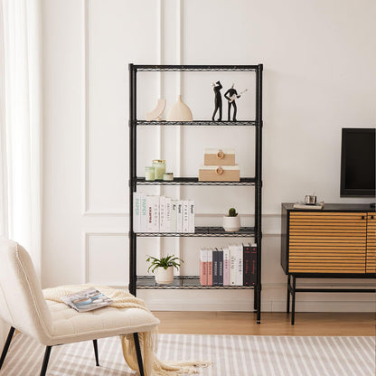 DUMOS 5 Tier Metal Wire Rack Shelf Heavy Duty Standing Shelves Adjustable Steel Closet Shelving Unit Organizers and Storage for Kitchen Bathroom Pantry Office, 13.78" D x 35.43" W x 69.29" H