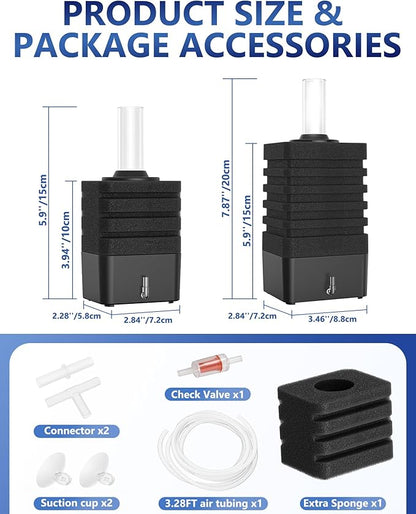 Moonorange Aquarium Bio Sponge Filter Kit, Super-Quiet Submersible Fish Tank Foam Filter with 1 Spare Sponge and Full Accessories, Suits Tanks Within 20 Gallon (S Kit)
