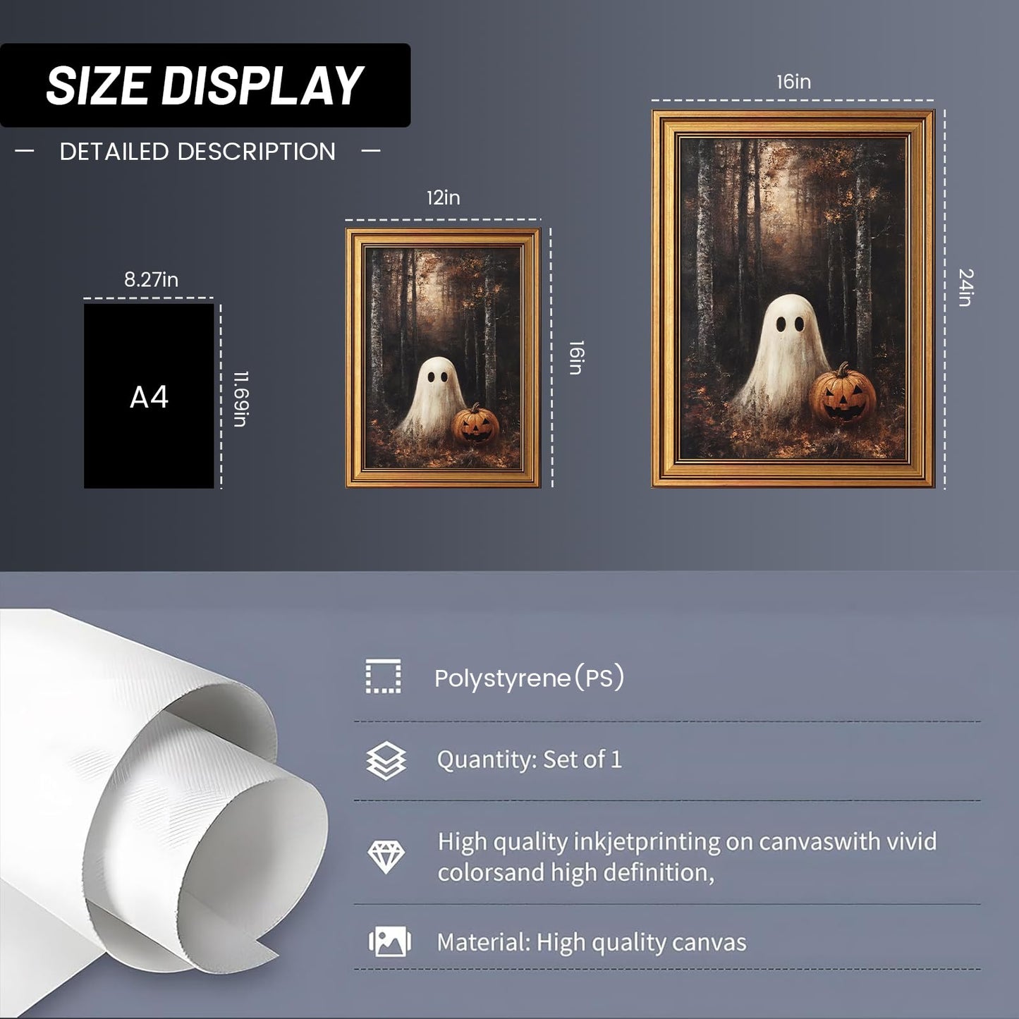YHCTHT Gold Framed Halloween Wall Art, Ghosts Pumpkin Pictures Wall Decor