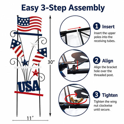 WKHOMEDECO 4th of July Decorations Outdoor, 30 Inch Metal Patriotic Garden Stakes, USA Yard Sign with American Flag, Red White and Blue Yard Decorations for Memorial Day Lawn Porch