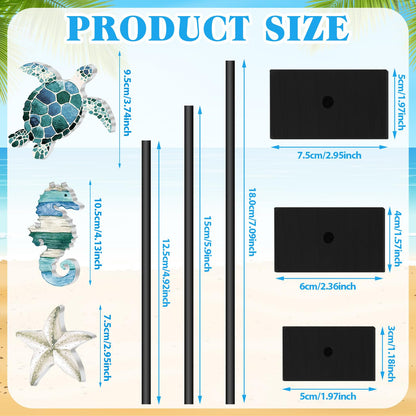 Tradder 3 Pcs Summer Ocean Tabletop Decor Standing Sea Turtle Starfish Seahorse Block Wooden Table Centerpiece Sign Coastal Beach Nautical Table Decor for Home Kitchen