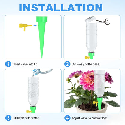 M METERXITY 16-Pack Self Watering Spikes for Plants, 4.3 Inch Plastic Plant Watering Devices with 16 Regulator for Indoor/Outdoor Pots, Garden Water Planter System [Green]