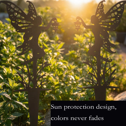 AJHXZMFC Decorative Garden Stakes， Fairy Garden Stakes, Butterfly Fairy Stakes for Weather Resistant Black Metal Outdoor Decorative Art for Women Gift (Matte Black, 6P-A)