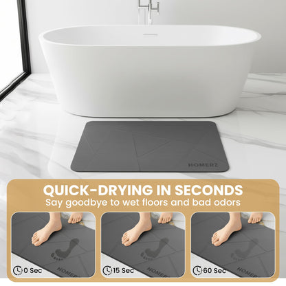 Homerz Stone Bath Mat – Premium Diatomaceous Earth Bath Mat, Rock Absorbent Bath Mats for Bathroom, Modern Stone Drying Mat, Shower Mat Outside Shower, Tapetes para Baño 23.6"x15.3" Gray