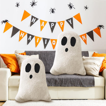 Kigley 2 Pcs Ghost Shaped Pillows Halloween Throw Pillows for Sofa Bed Couch Ghost Decor Stuffed for Halloween Party Outdoor Home Decorations Cushion (15.75 x 11.81 Inch)