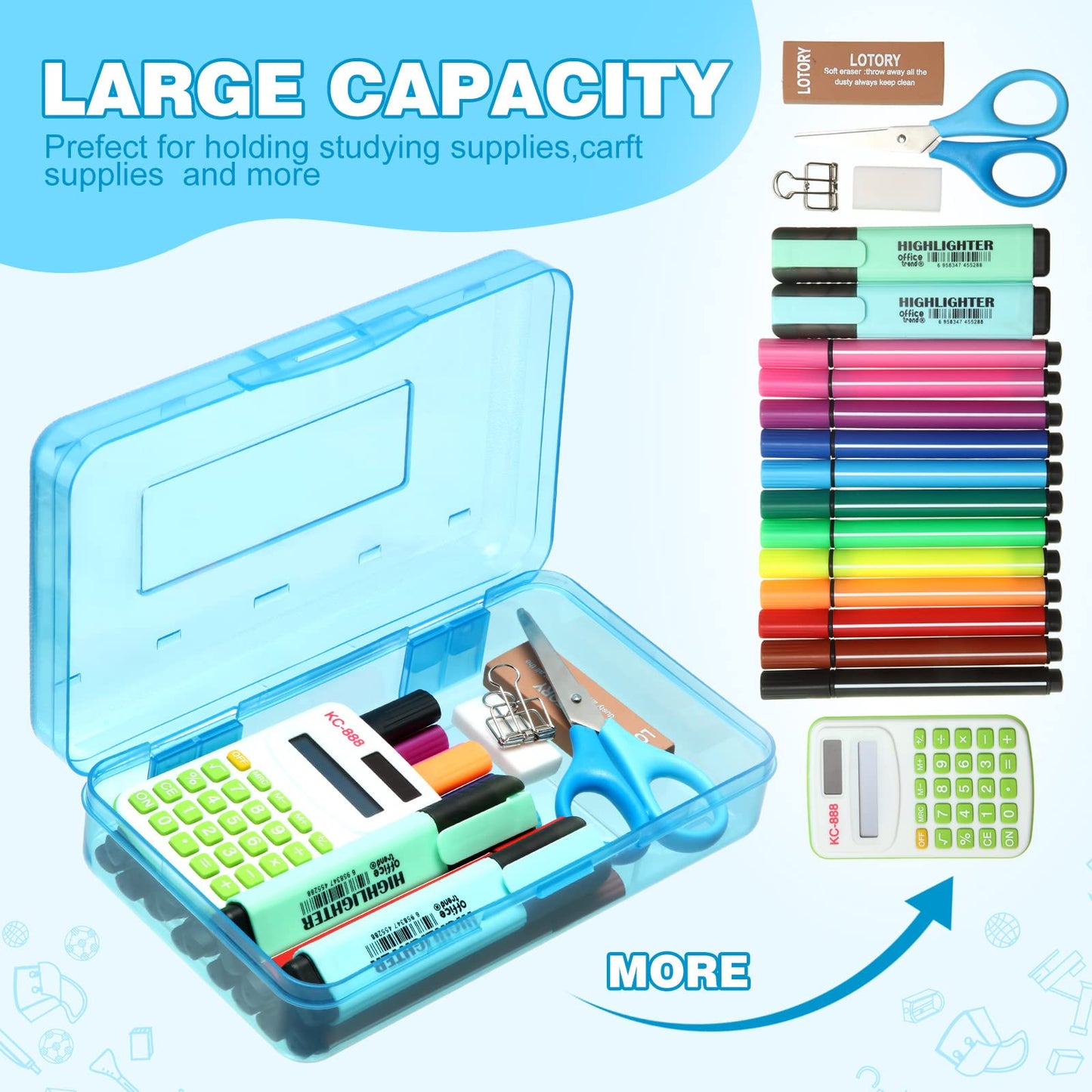 Fainne 24 Pack Pencil Boxes for School Clear Plastic Pencil Case Large Plastic Crayon Box Bulk Stackable Classroom Stationery Organizer School Supplies(Pink, Yellow, Blue)