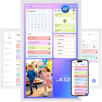 32 Inch Digital Calendar, Electronic Chore Chart, Smart Weekly and Monthly Planner 1920 * 1080P IPS Touchscreen Wall Calendar Rewards for Family Schedules, Meal Planning Gift