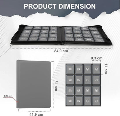 16 Pocket Toploader Binder,Holds 640 Top Loaders,Top Loader Binder for 3" x 4"Rigid Cards,Sleeves Card Collection Binder,20 Double Sided Pages,Compatible with Trading & Sports Holder (16Dark Grey)