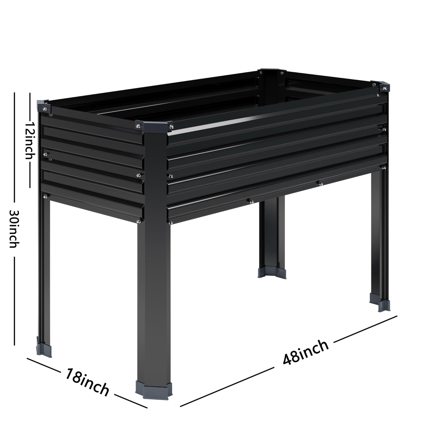 Vengarus Galvanized Raised Garden Bed Outdoor with Legs,48×18×30in Metal Elevated Raised Planter Box for Backyard, Patio, Balcony, 300lb Capacity,Black(2PCS)