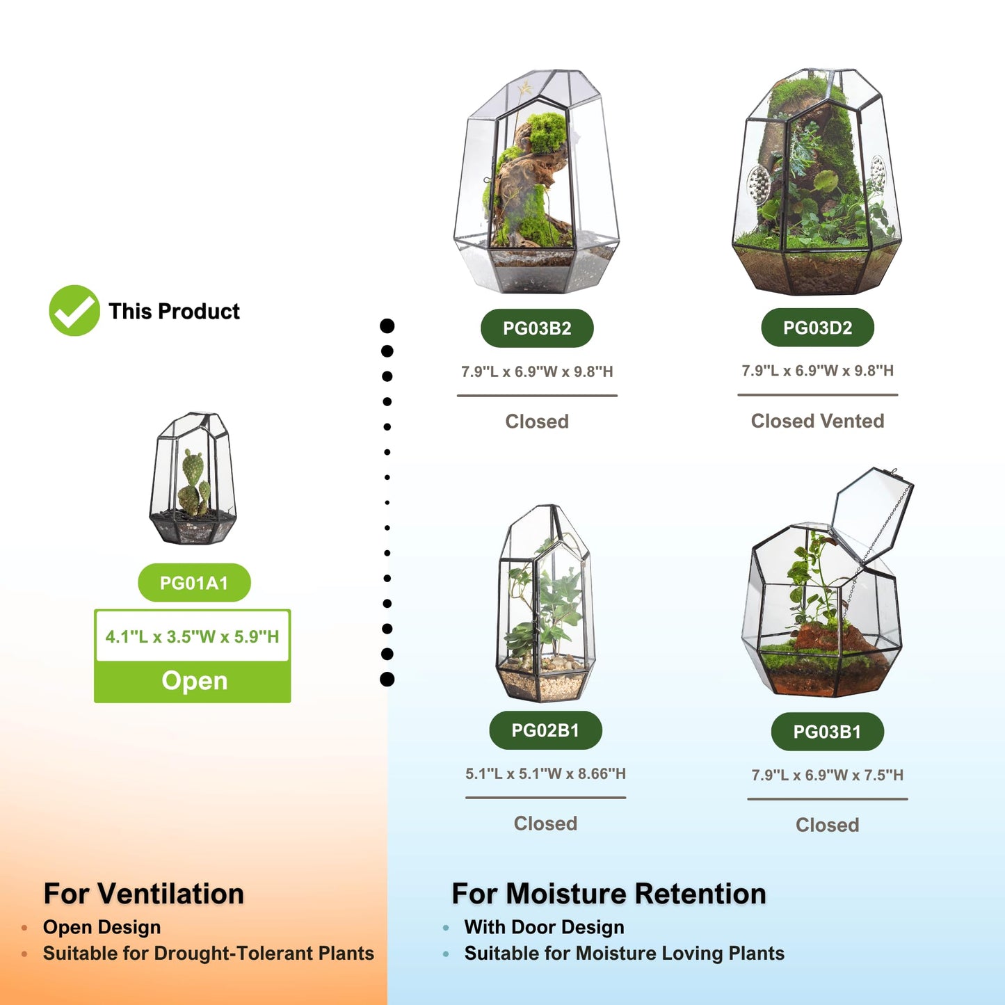 NCYP Small No Door Geometric Terrarium - 4.1" x 3.5" x 5.9" Miniature Irregular Glass Terrarium Planter for Mini Succulent Air Plants - Tabletop Garden Container, Black (No Plants)