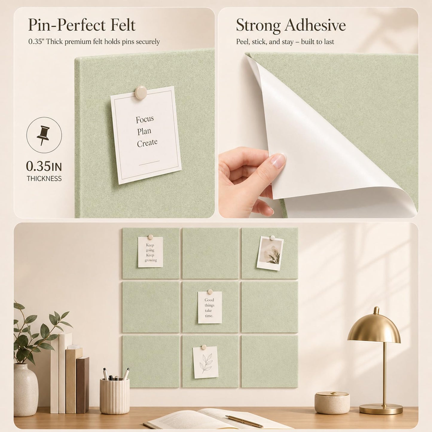 Baysola Felt Bulletin Board Panels 36 x 24 Inch Self Adhesive Wall Tiles Cork Board Alternative for Office Classroom Photos Notes 6 Pack