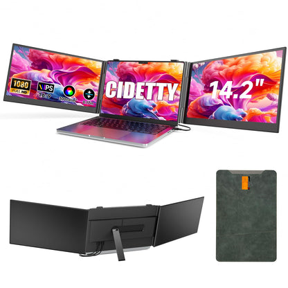 Laptop Screen Extender, 14'' FHD 1080P IPS Ultra-Thin Dual/Triple Monitor Display, HDMI/USB-C Plug-Play Portable Monitor for Laptop, Built-in Speakers(Mac, Win, Android)
