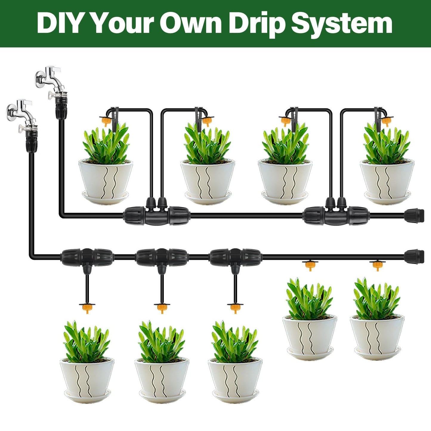 Kalolary 200PCS Drip Irrigation Emitters Drip Emitter for 1/4 Drip Irrigation Tubing Pressure Compensating Dripper Emitters System Drip Tip Constant Flow Drip System Part for Garden Supplies (1/2 GPH)