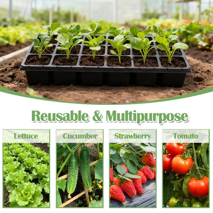 RooTrimmer 3 Inch Square Pots 2.9" Deep 18 Cell Seedling Trays with Water Collection Nursery 1020 Trays No Holes for Seeds Starting and Transplanting (20"x10",10 Sets)
