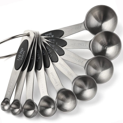 Magnetic Measuring Spoons Set of 9 Stainless Steel Stackable Measuring Spoons Heavy Duty Nesting Teaspoons Tablespoons for Measuring Dry and Liquid Ingredients
