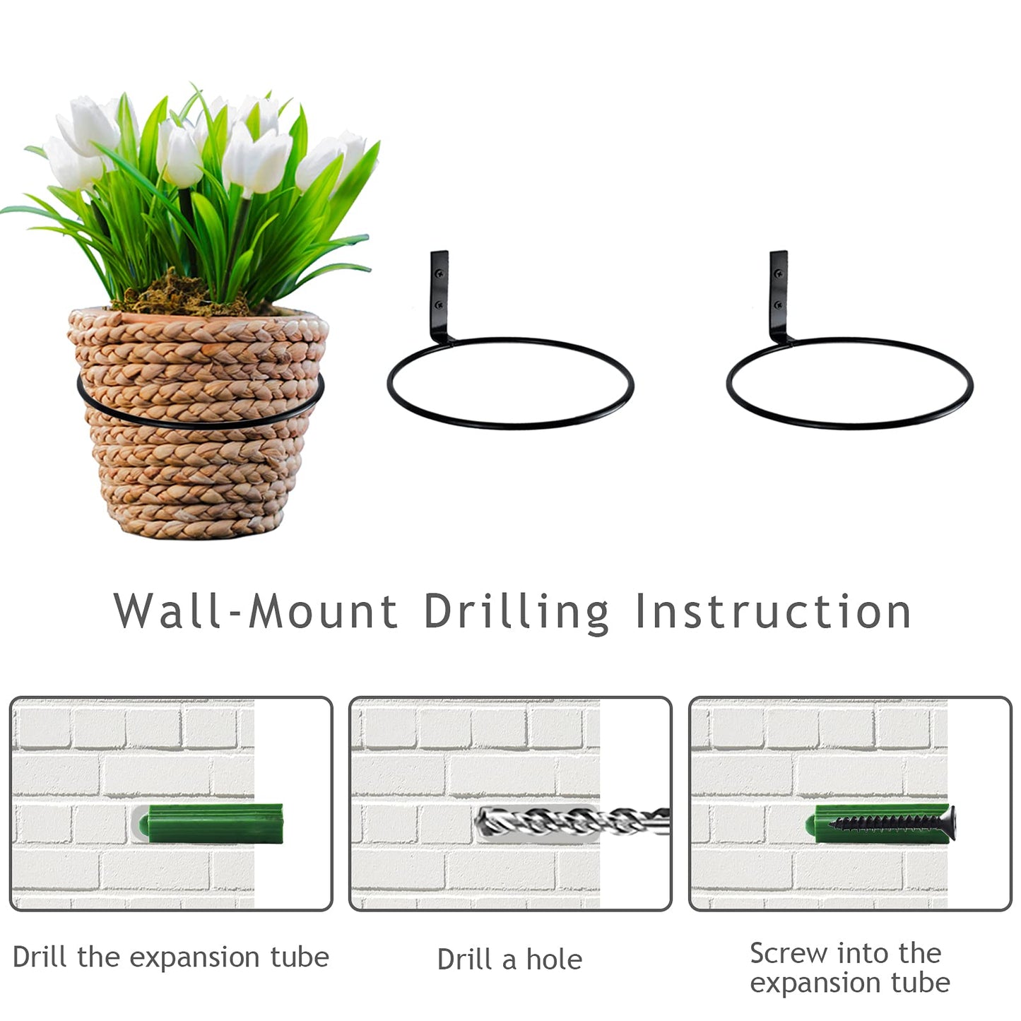 Wtiujhg 6 inch Flower Pot Holder Ring Wall Mounted Set of 4 Heavy Duty Metal Wall Plant Holder Plant Hanging Bracket Hanger for Outdoor/Indoor
